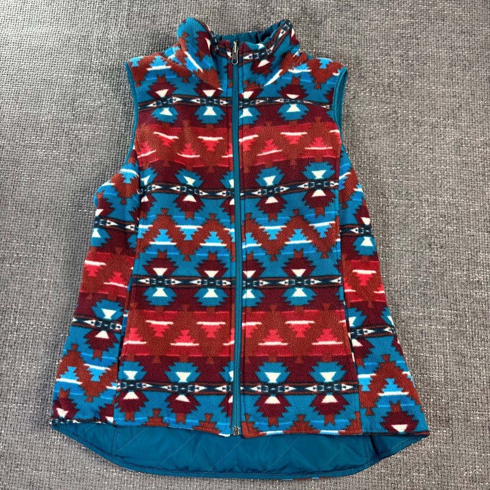 Ariat Reversible Quilted Vest Womens M Teal Aztec Fleece Western Ranchcore